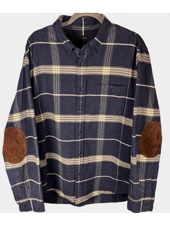 J. Crew Other - J Crew Flannel Shirt Mens Plaid Leather Elbow Patch Preppy Cabincore Vintage XL